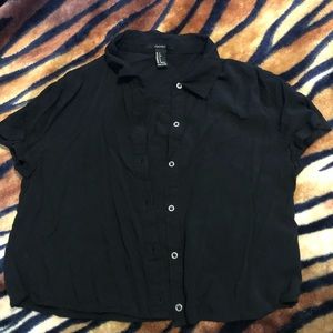Black cropped button down